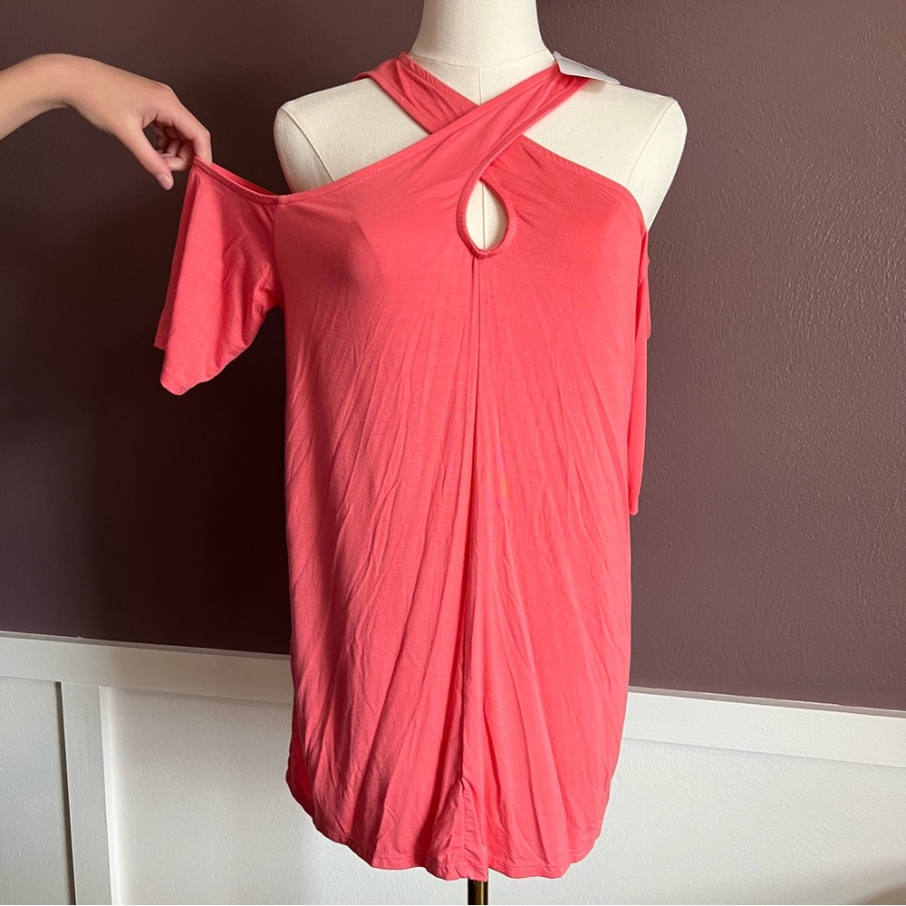 Coral Cold Shoulder Top